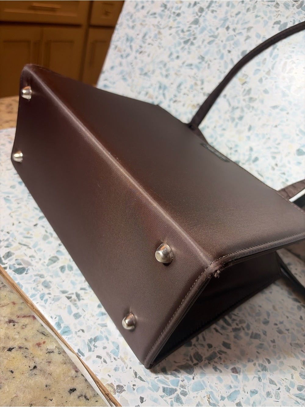 Kate Spade Y2K Brown Satin Nylon Shoulder Tote Bag Minimalist Everyday Purse - Picture 5 of 7